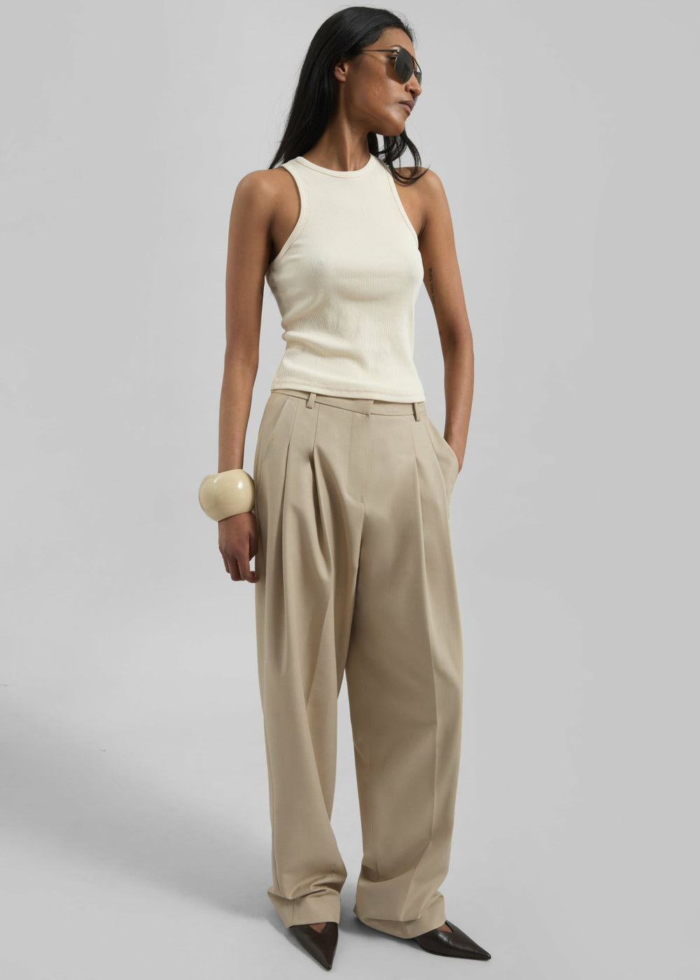 Gelso Pleated Twill Trousers Beige - Women