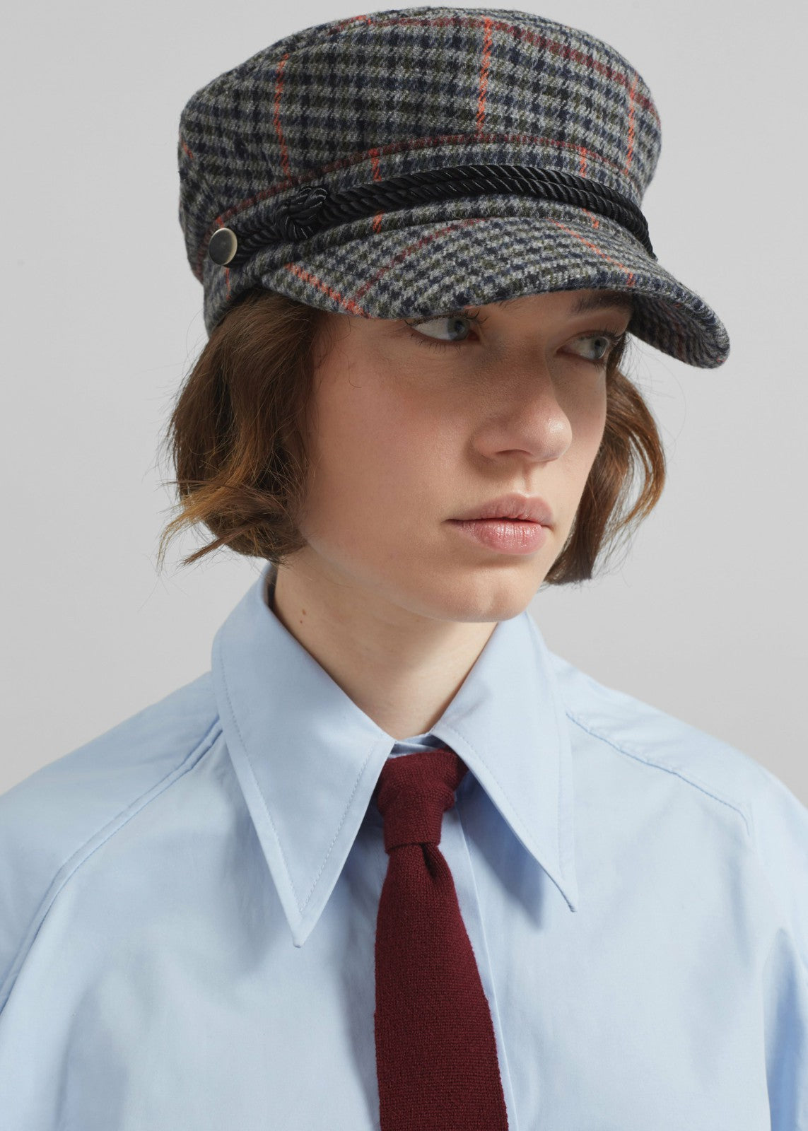 Chesney Plaid Baker Boy Cap Grey - Women
