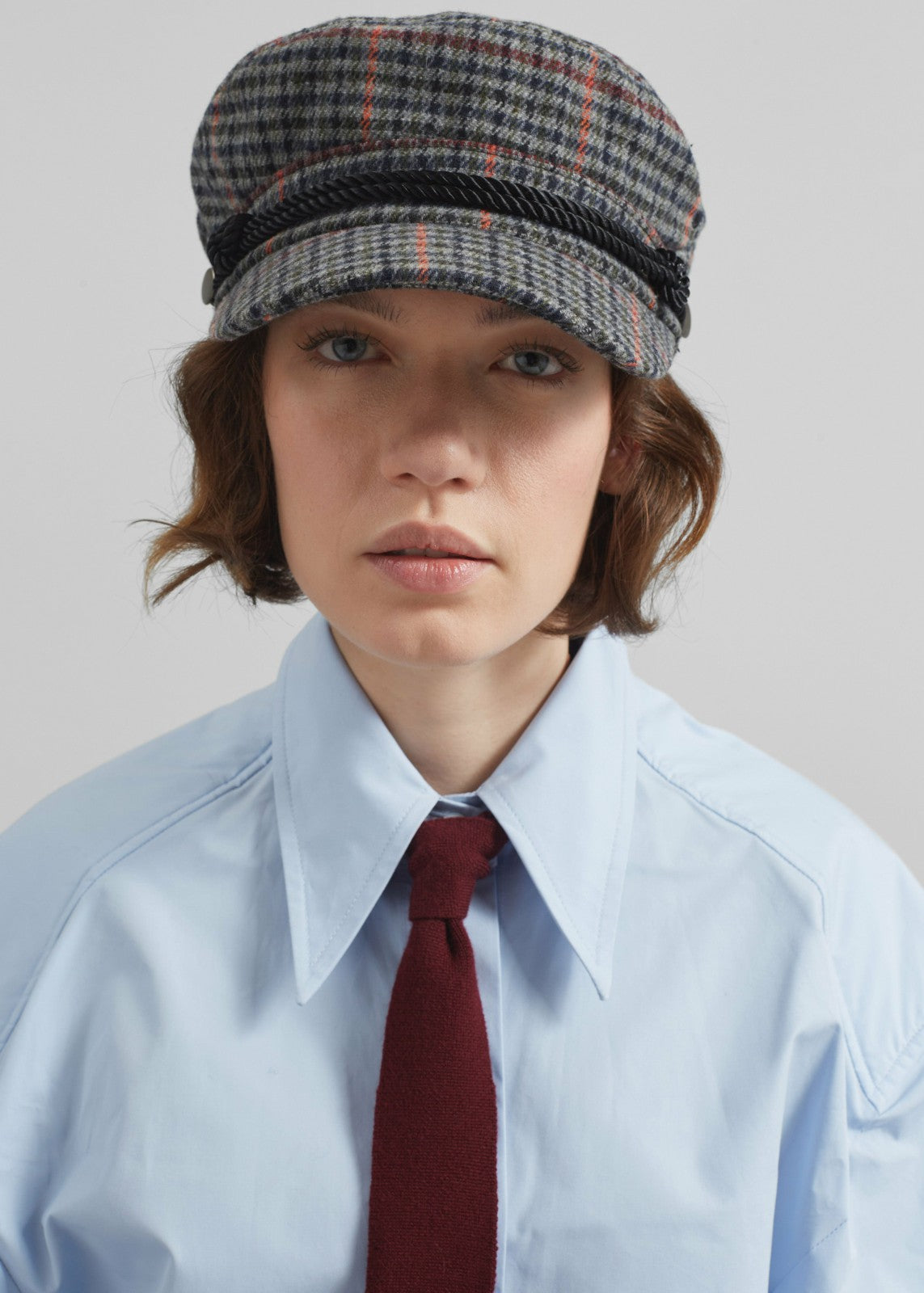 Chesney Plaid Baker Boy Cap Grey - Women
