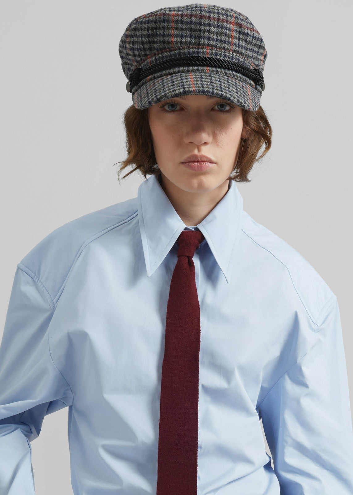 Chesney Plaid Baker Boy Cap Grey - Women