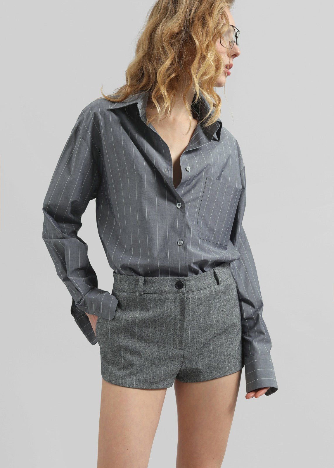 Tenby Striped Hot Pants Grey Melange - Women