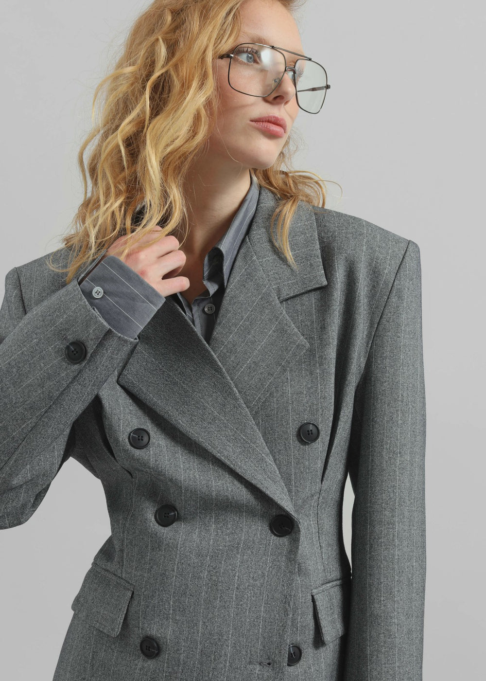 Tenby Striped Cinched Blazer Grey Melange - Women