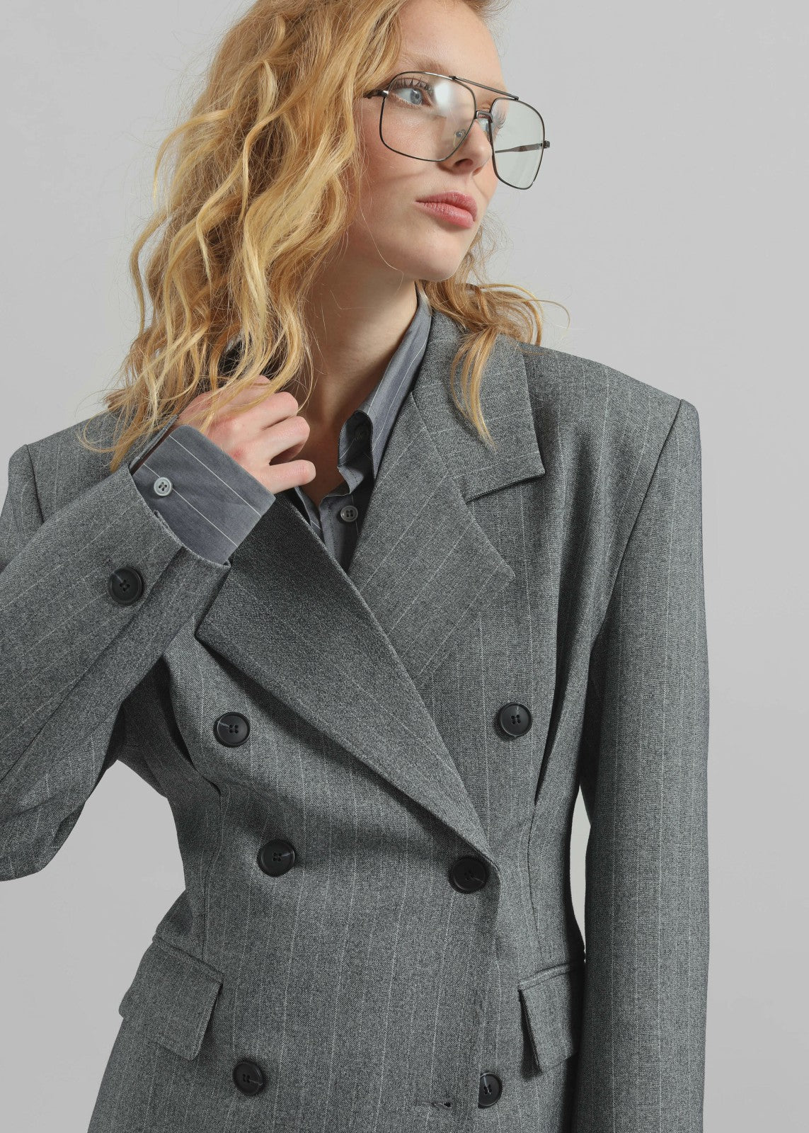 Tenby Striped Cinched Blazer Grey Melange - Women