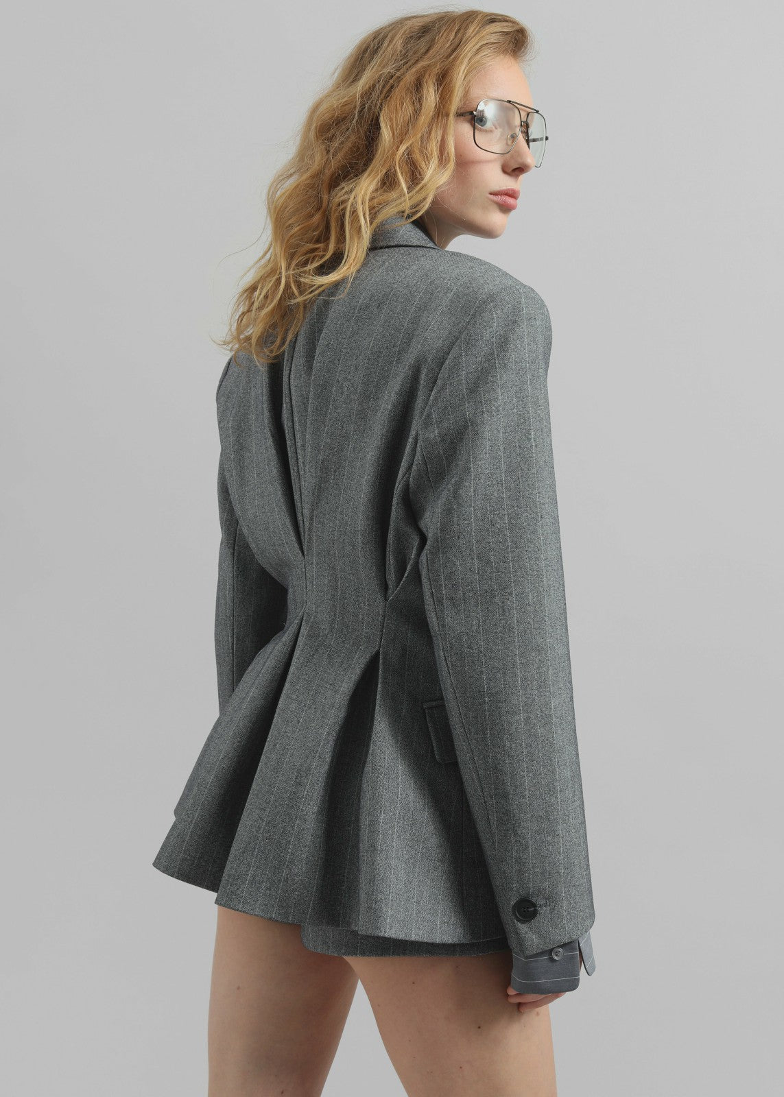 Tenby Striped Cinched Blazer Grey Melange - Women