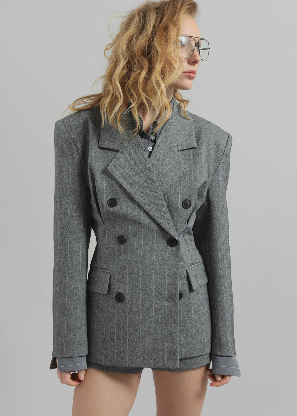 Tenby Striped Cinched Blazer Grey Melange - Women