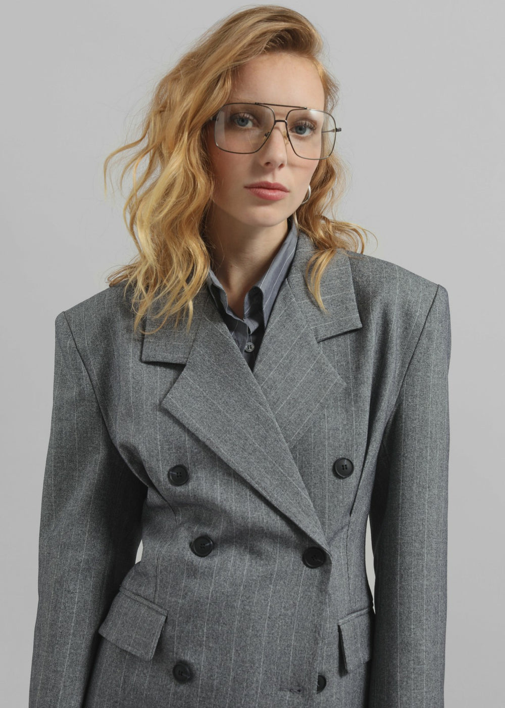 Tenby Striped Cinched Blazer Grey Melange - Women