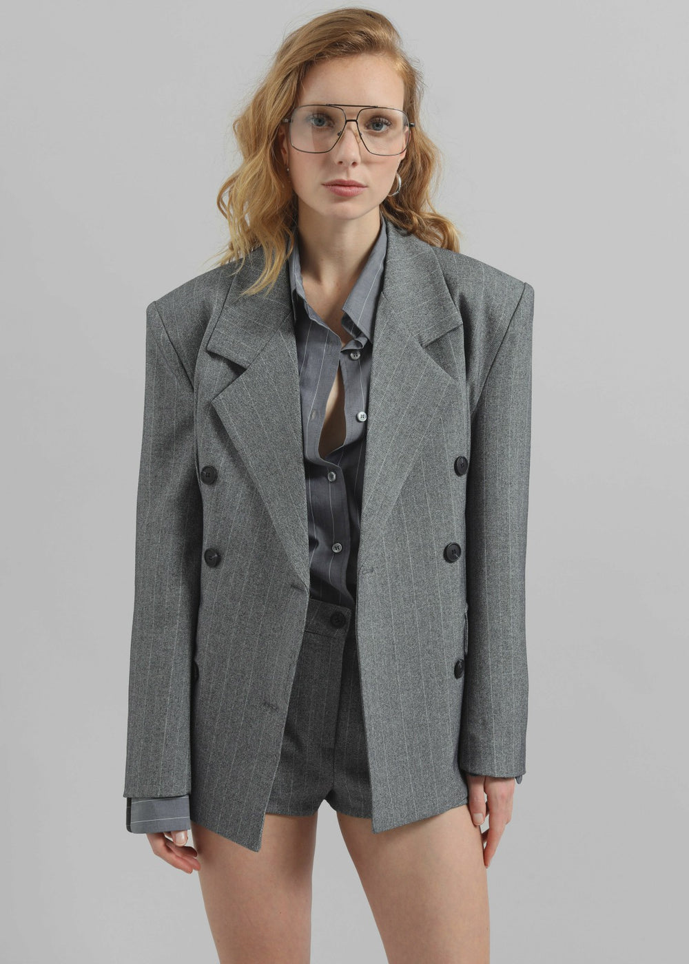 Tenby Striped Cinched Blazer Grey Melange - Women