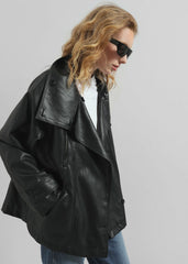 Amunta Faux Leather Trench Jacket Black - Women
