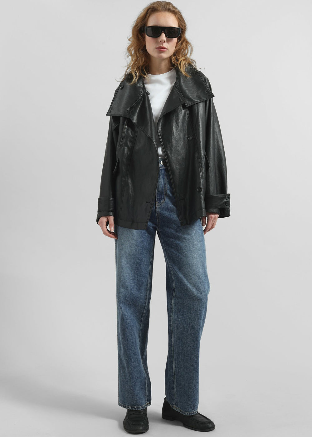 Amunta Faux Leather Trench Jacket Black - Women