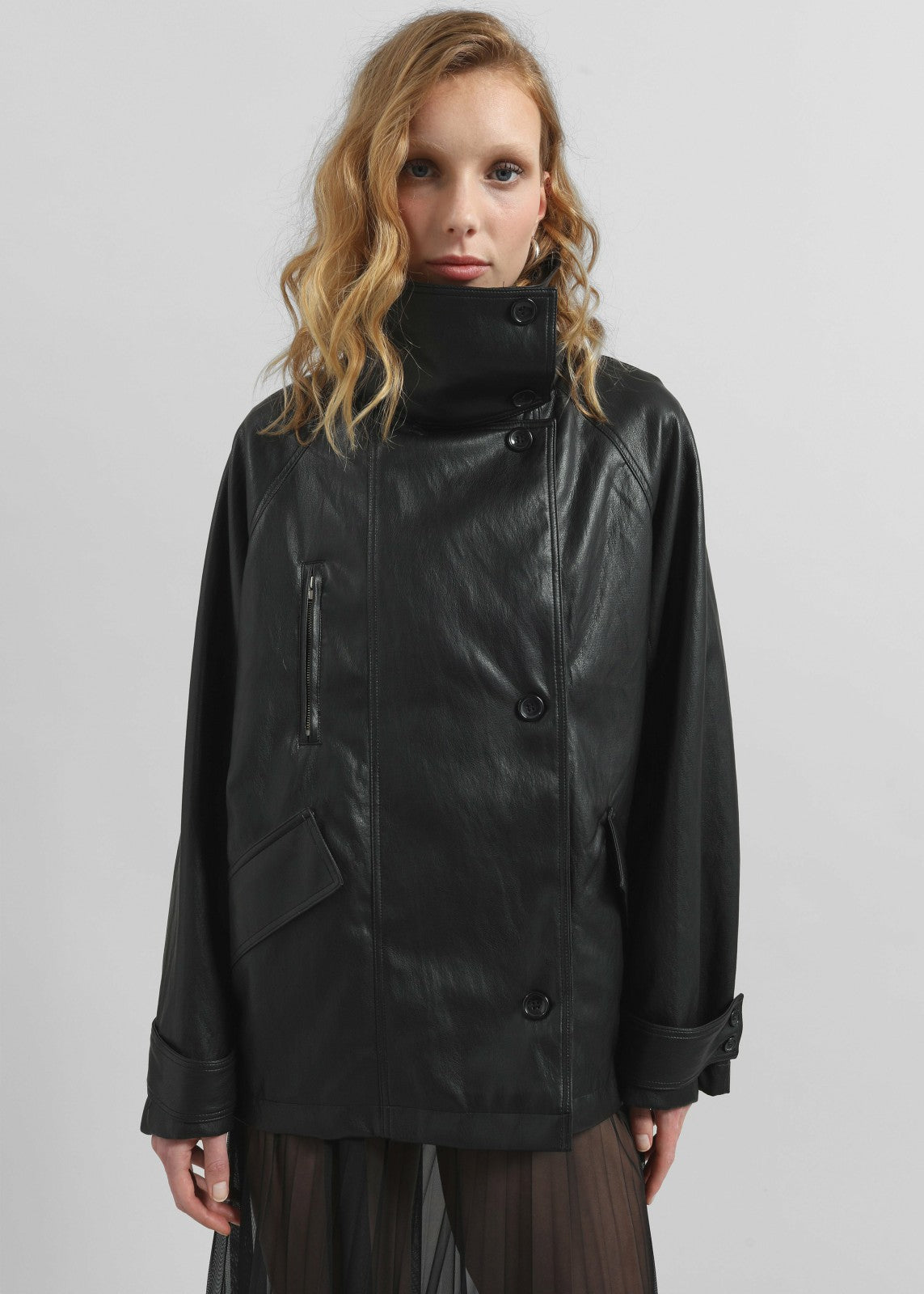 Amunta Faux Leather Trench Jacket Black - Women