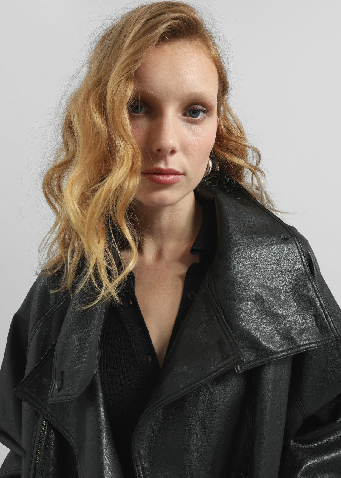 Amunta Faux Leather Trench Jacket Black - Women