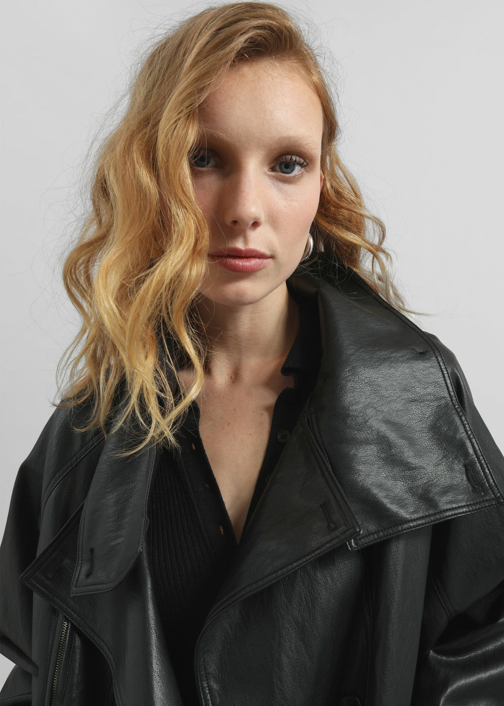 Amunta Faux Leather Trench Jacket Black - Women