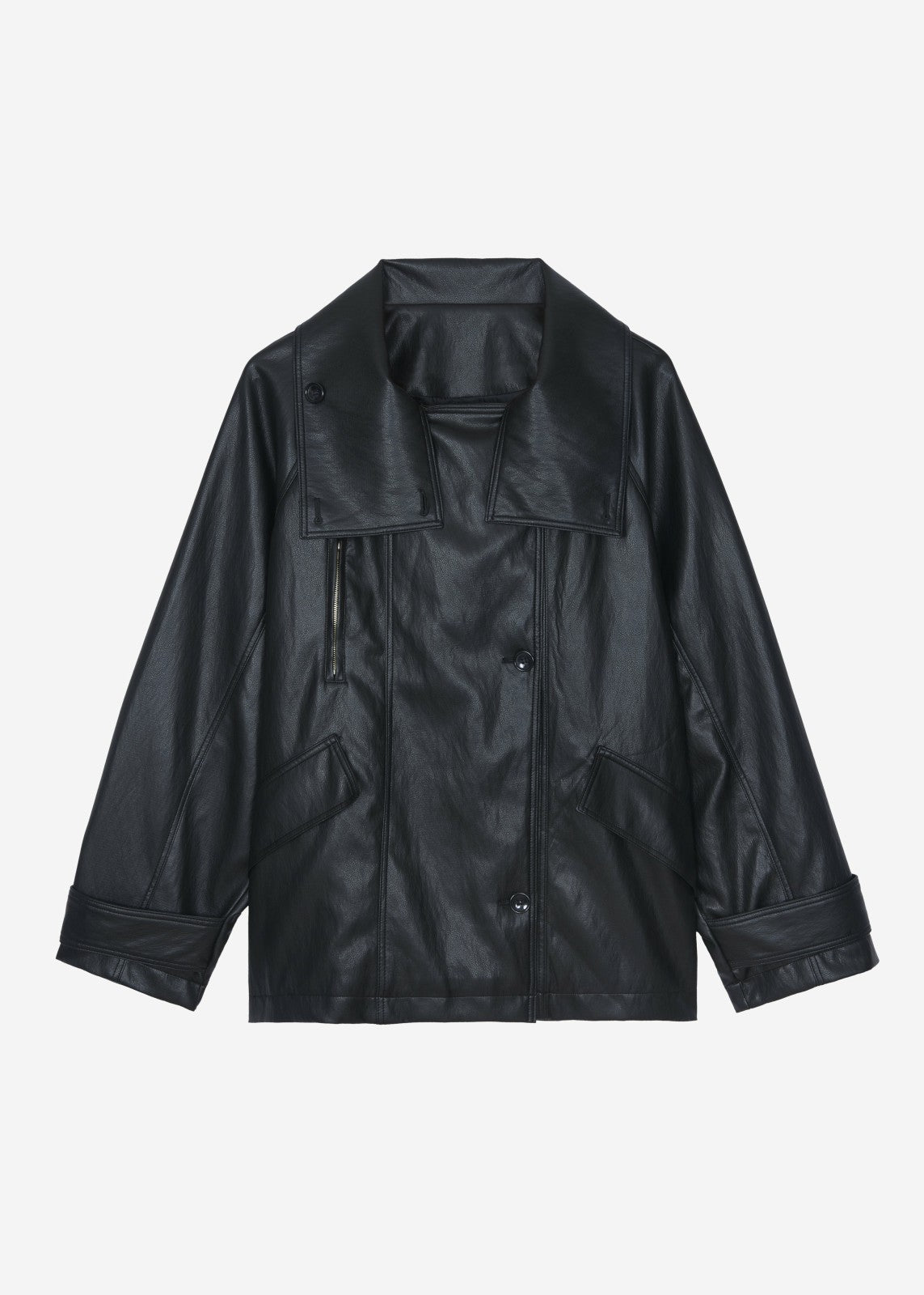Amunta Faux Leather Trench Jacket Black - Women