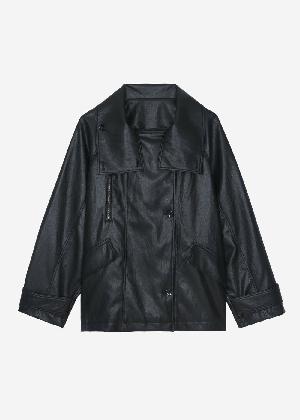 Amunta Faux Leather Trench Jacket Black - Women