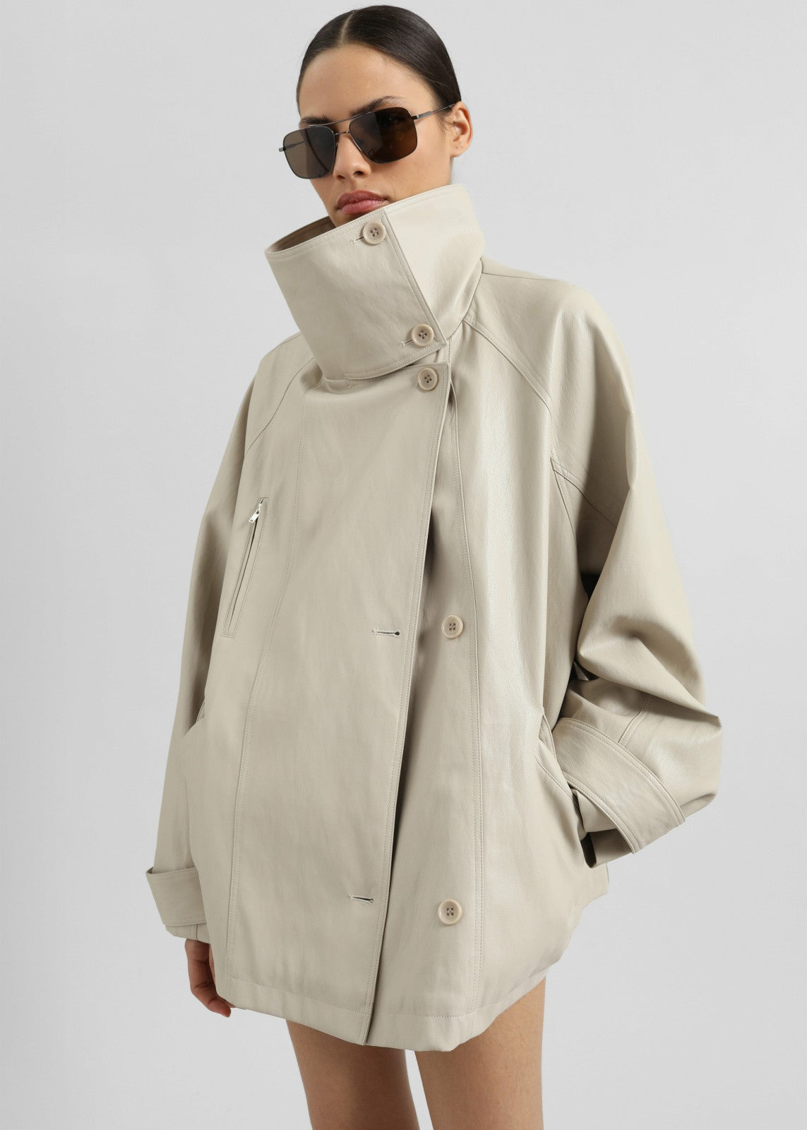 Amunta Faux Leather Trench Jacket Light Beige - Women