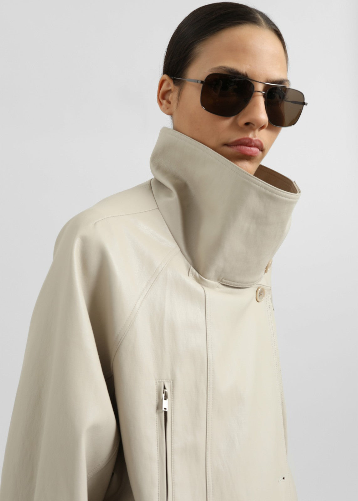 Amunta Faux Leather Trench Jacket Light Beige - Women