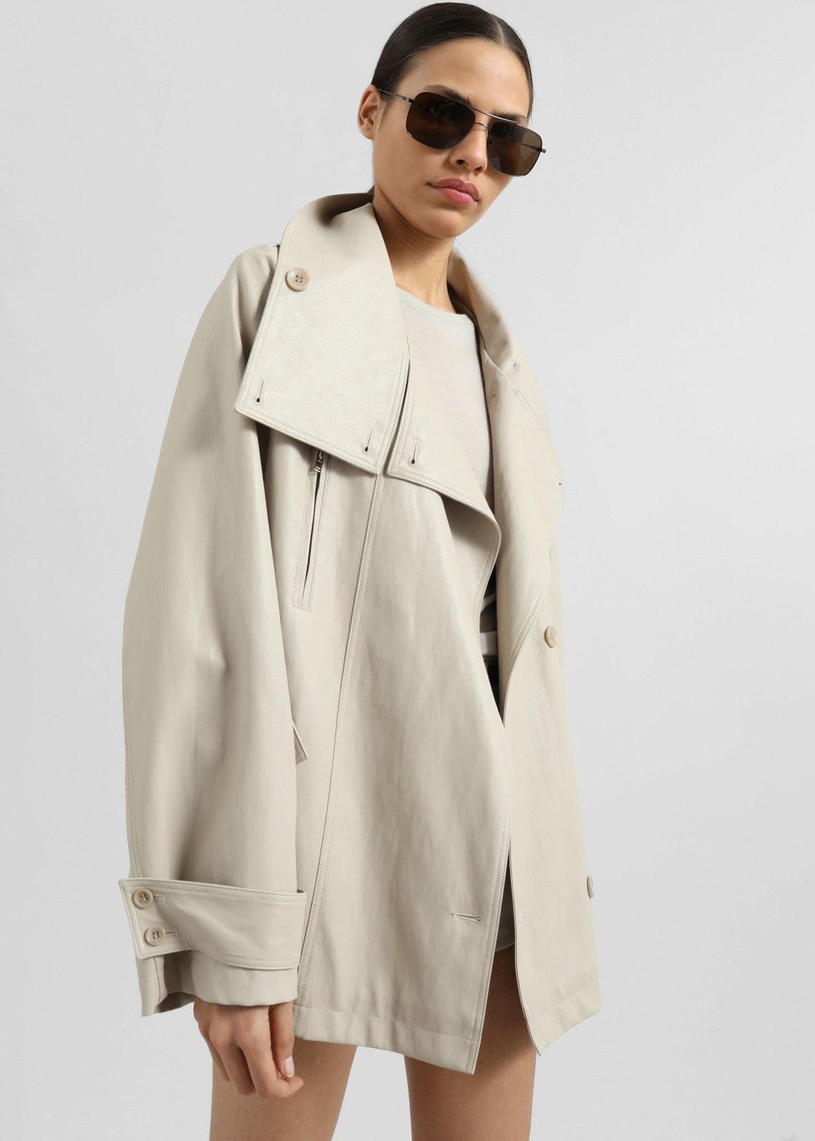 Amunta Faux Leather Trench Jacket Light Beige - Women