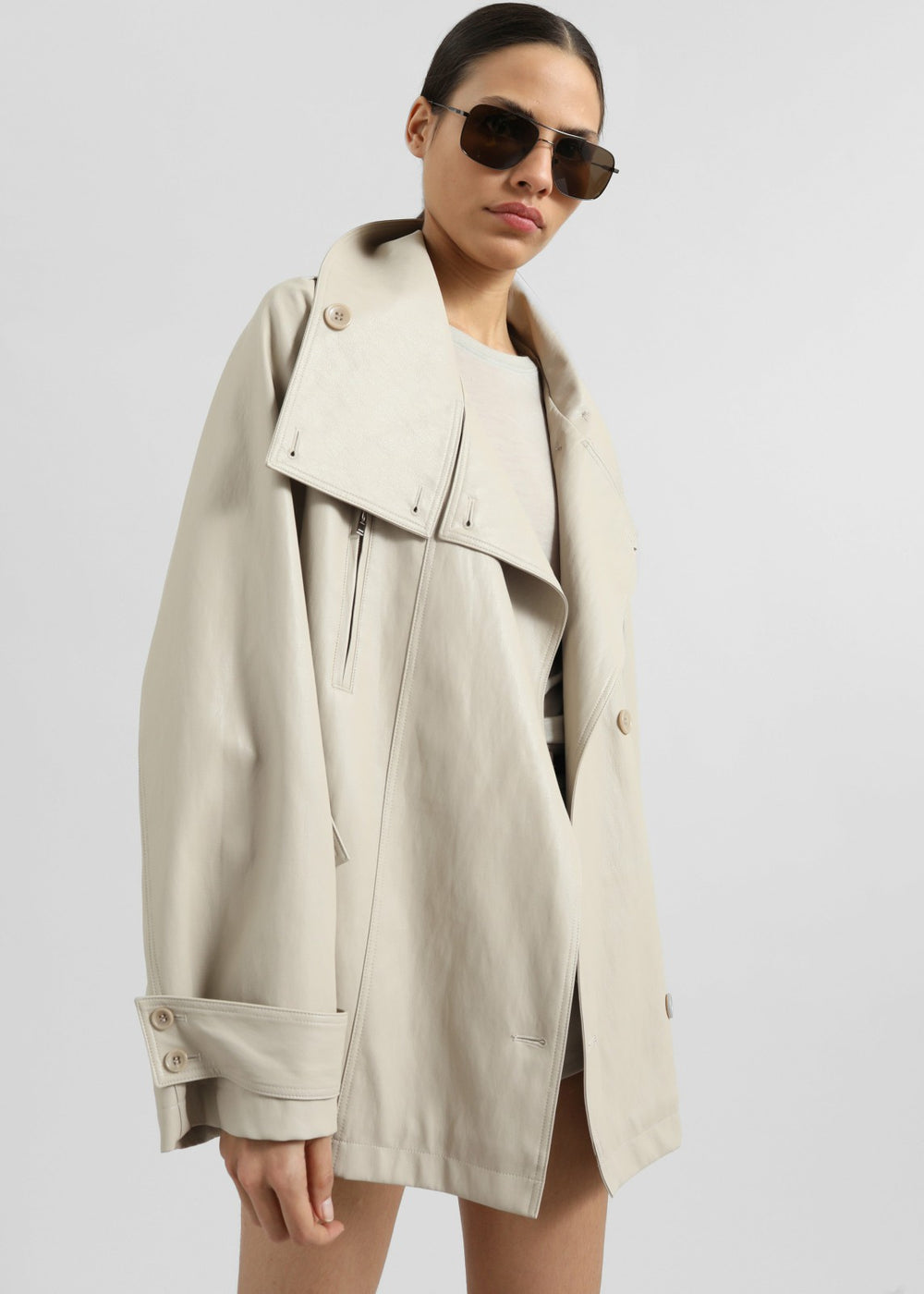 Amunta Faux Leather Trench Jacket Light Beige - Women