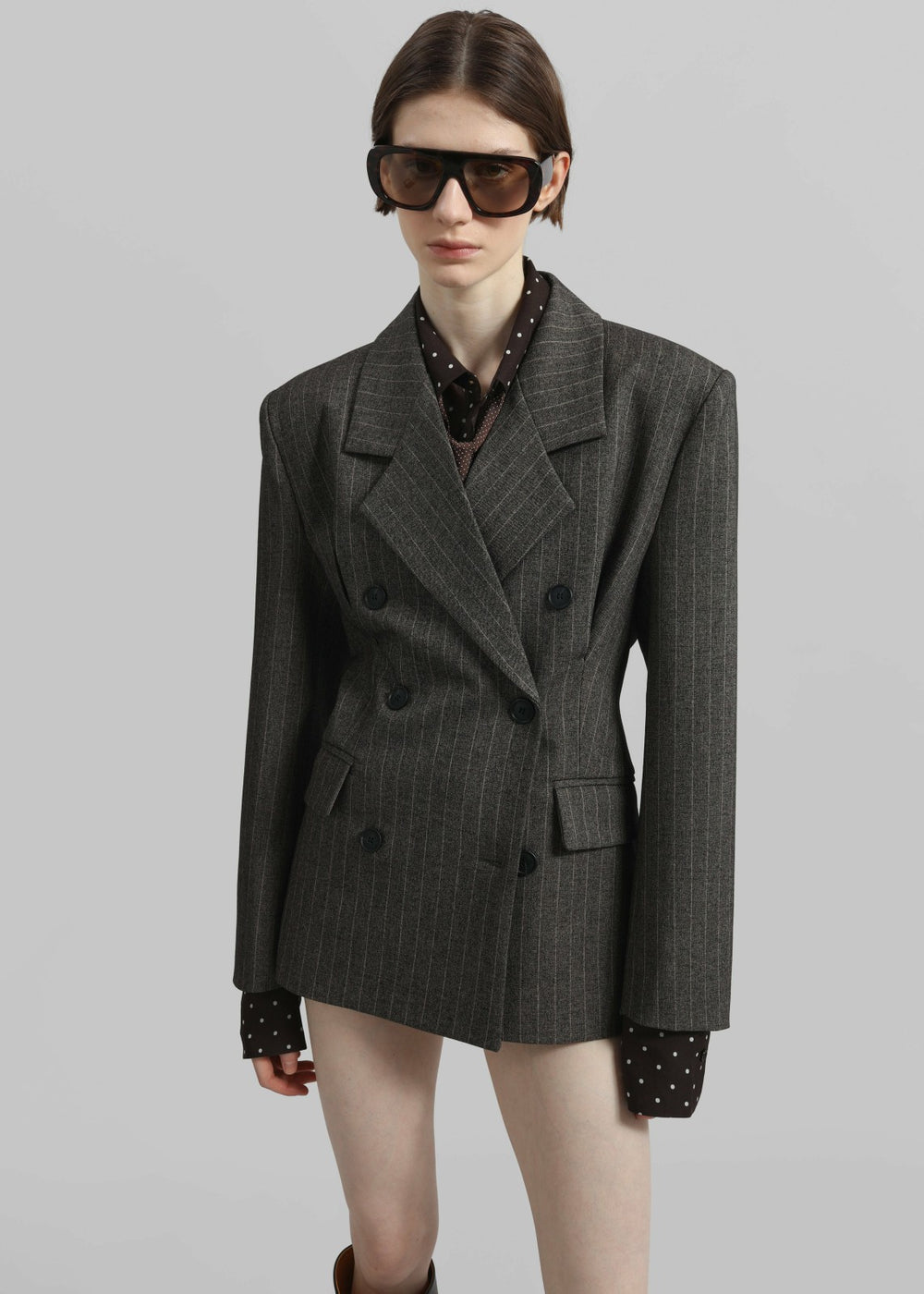 Tenby Striped Cinched Blazer Brown Melange - Women