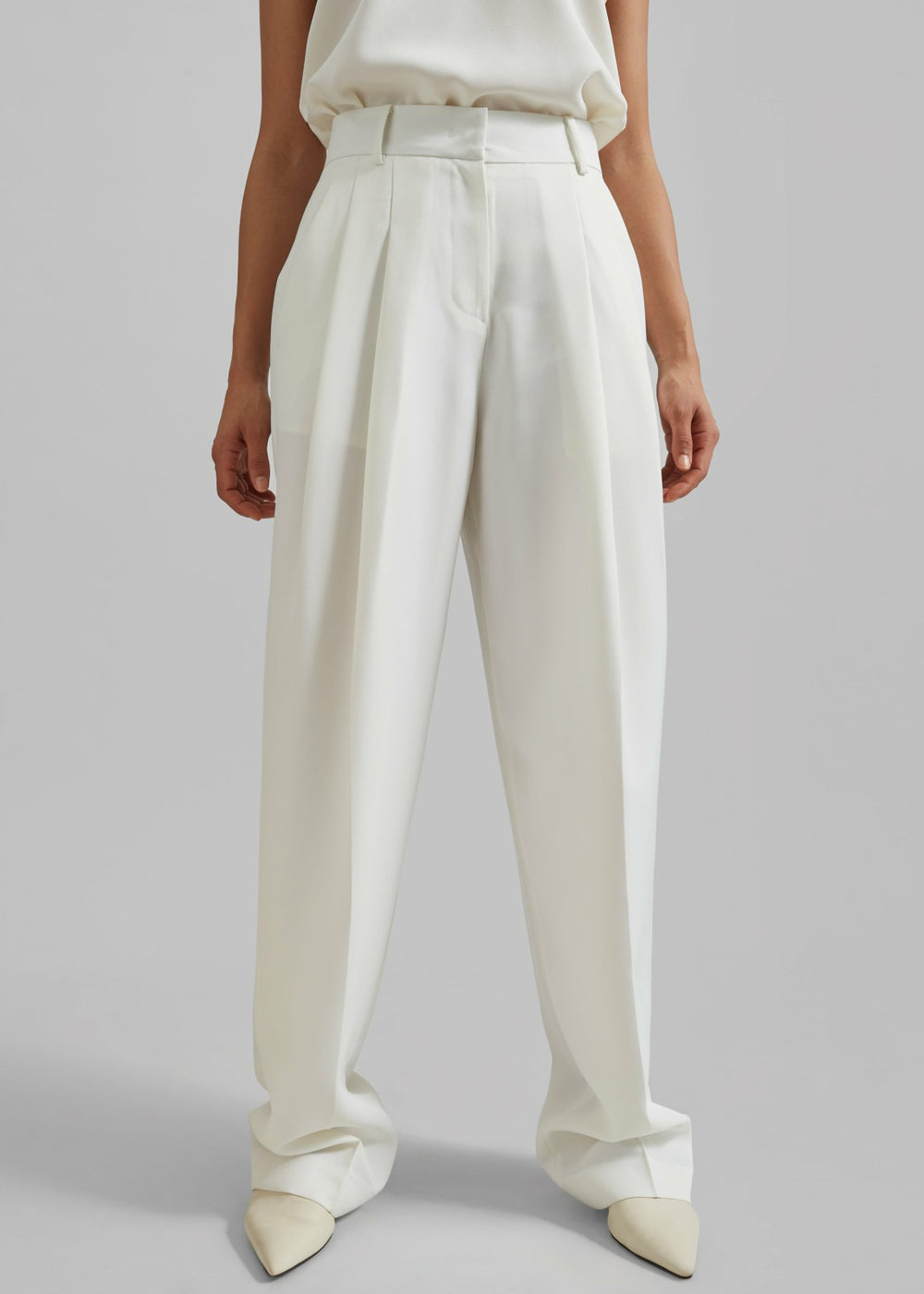 Gelso Pleated Twill Trousers White - Women
