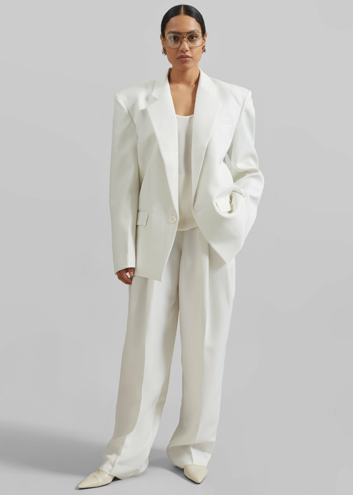 Gelso Pleated Twill Trousers White - Women