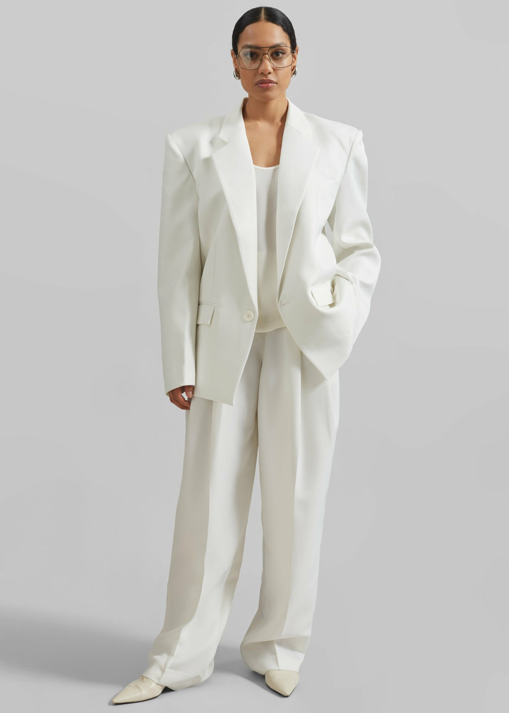 Gelso Pleated Twill Trousers White - Women