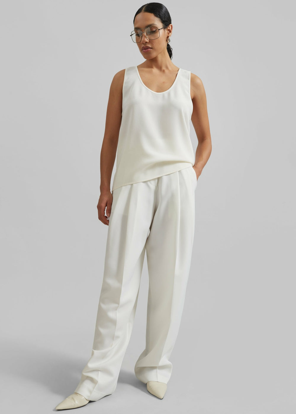 Gelso Pleated Twill Trousers White - Women
