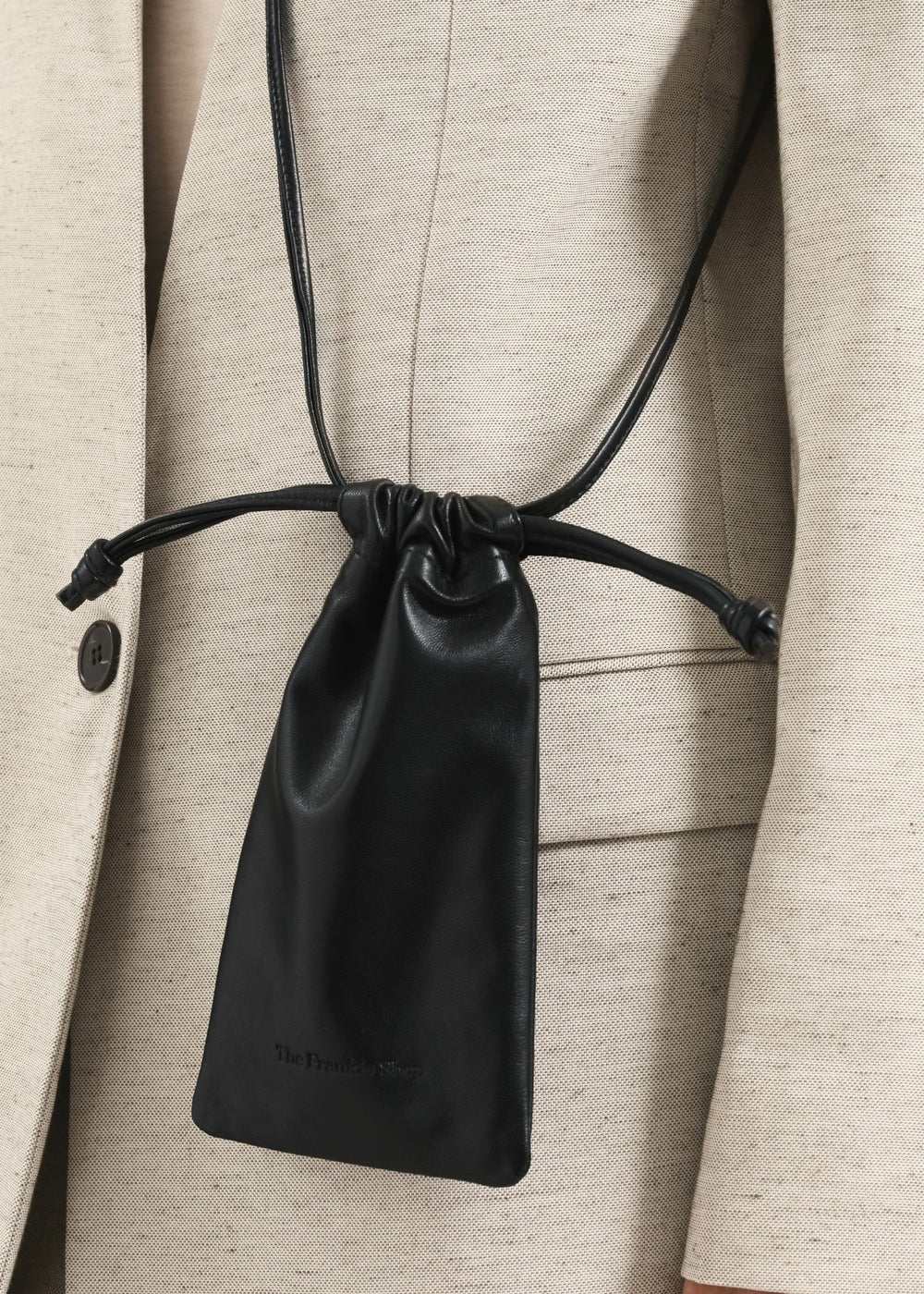 Lyon Drawstring Leather Pouch Black - Women