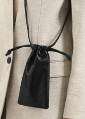 Lyon Drawstring Leather Pouch Black - Women