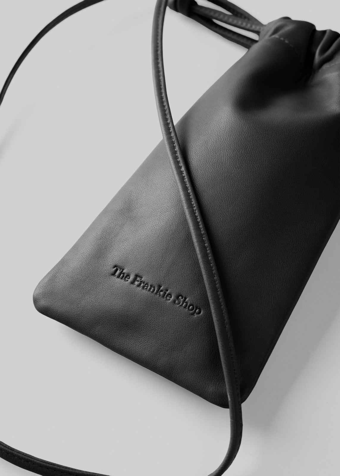 Lyon Drawstring Leather Pouch Black - Women