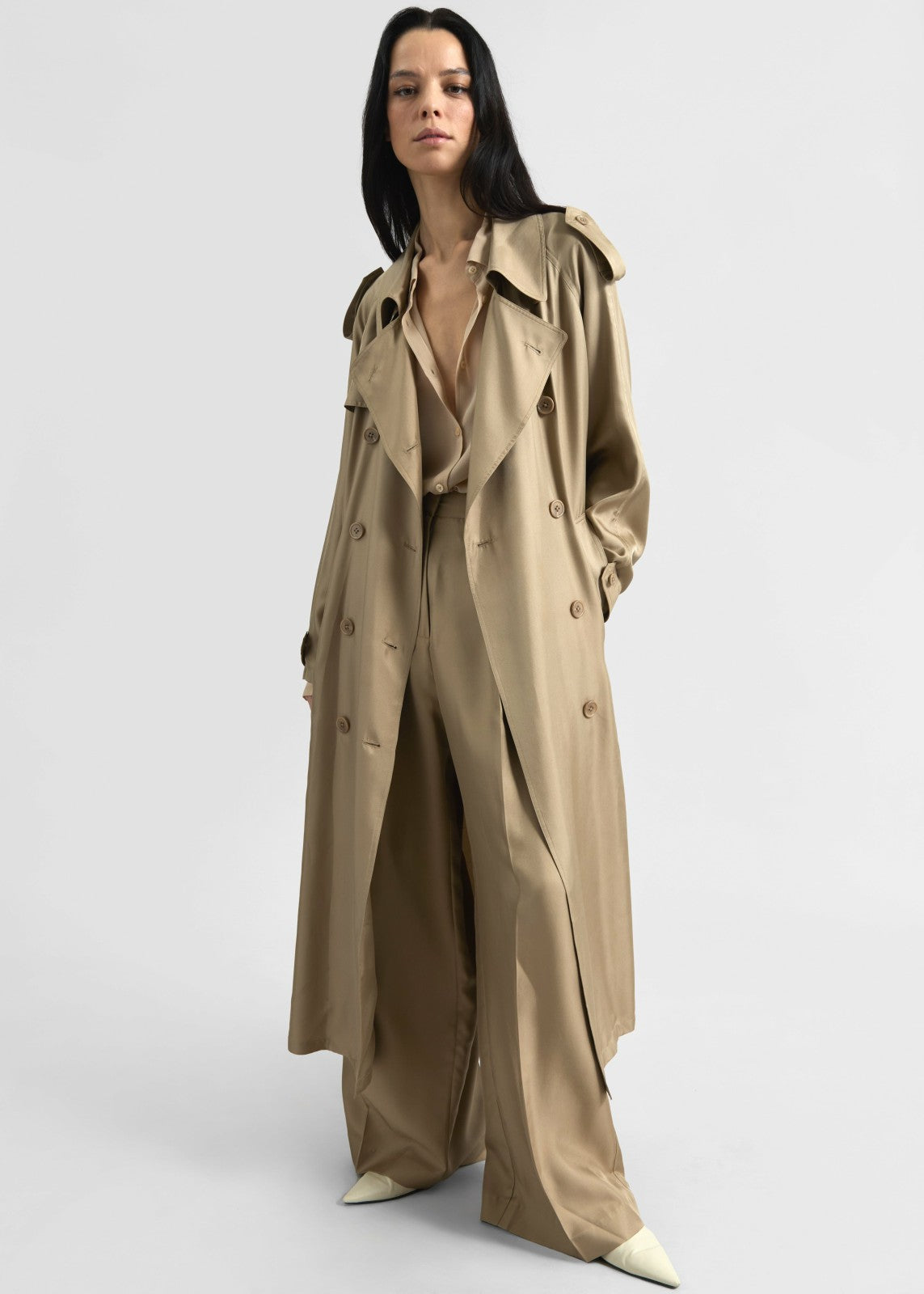 Veyron Silk Trench Beige - Women