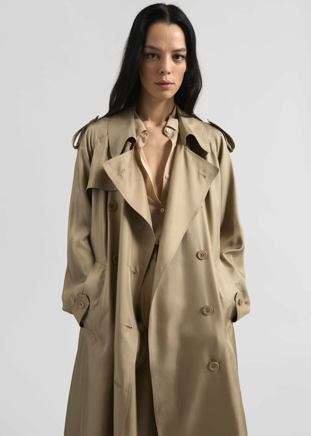 Veyron Silk Trench Beige - Women