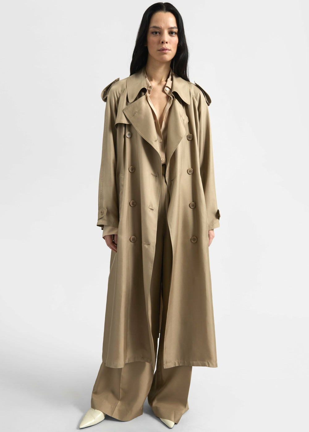 Veyron Silk Trench Beige - Women