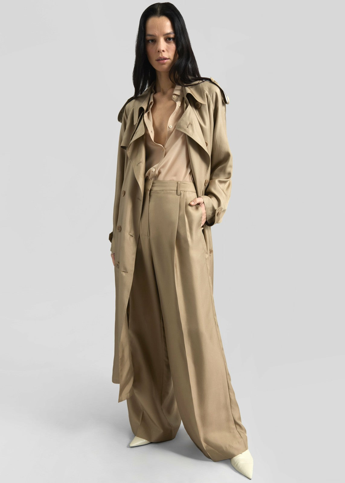 Veyron Silk Trench Beige - Women