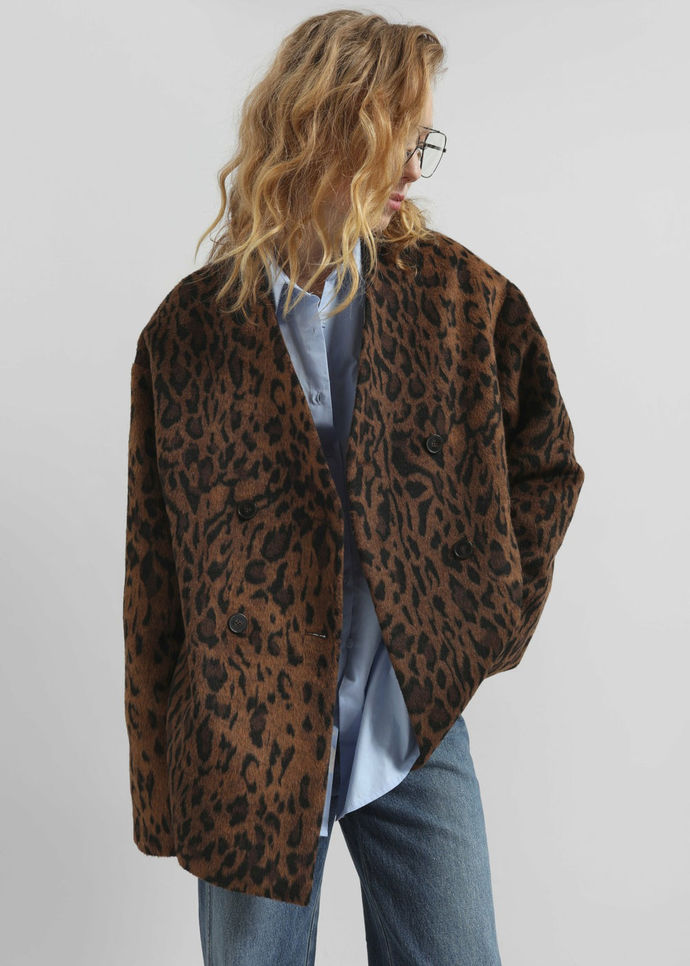 Sopel Leopard Print Collarless Blazer Brown - Women