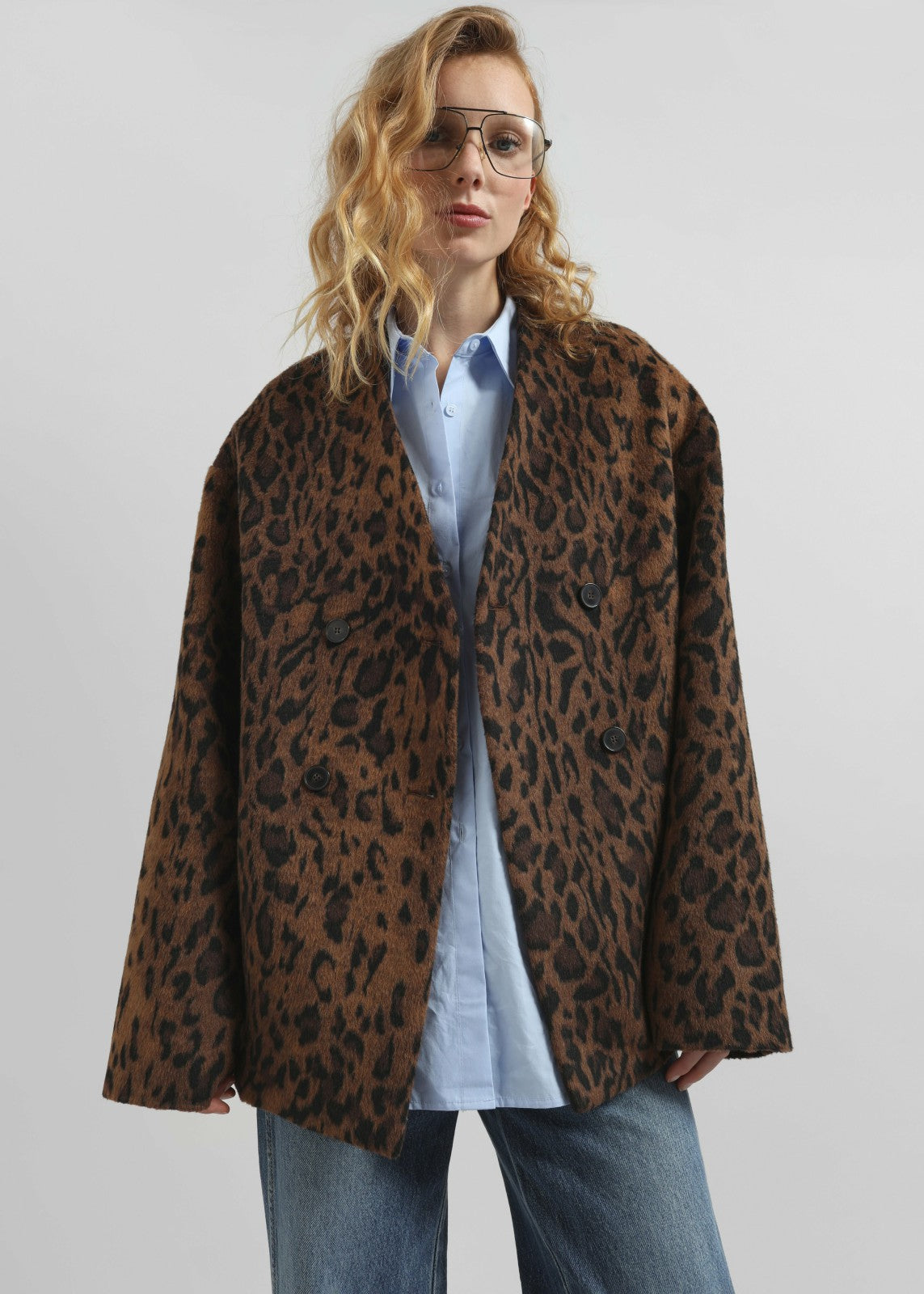 Sopel Leopard Print Collarless Blazer Brown - Women