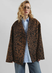 Sopel Leopard Print Collarless Blazer Brown - Women