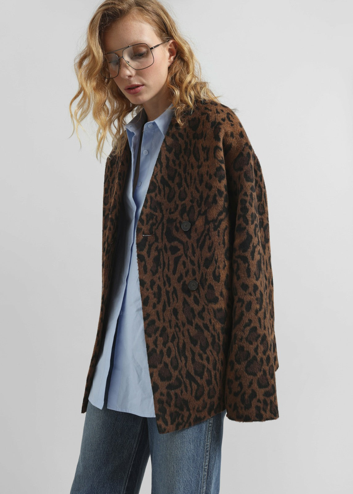 Sopel Leopard Print Collarless Blazer Brown - Women