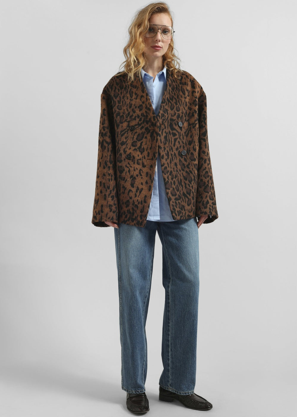 Sopel Leopard Print Collarless Blazer Brown - Women