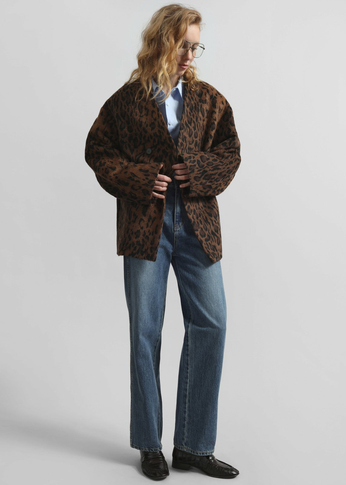 Sopel Leopard Print Collarless Blazer Brown - Women