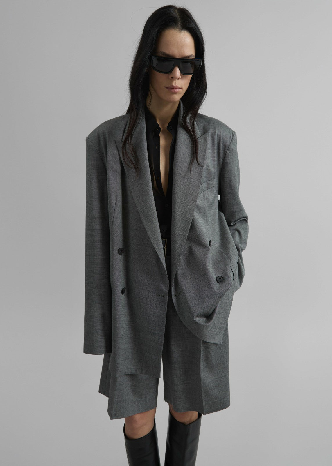Newark Double Breasted Blazer Grey Melange - Women