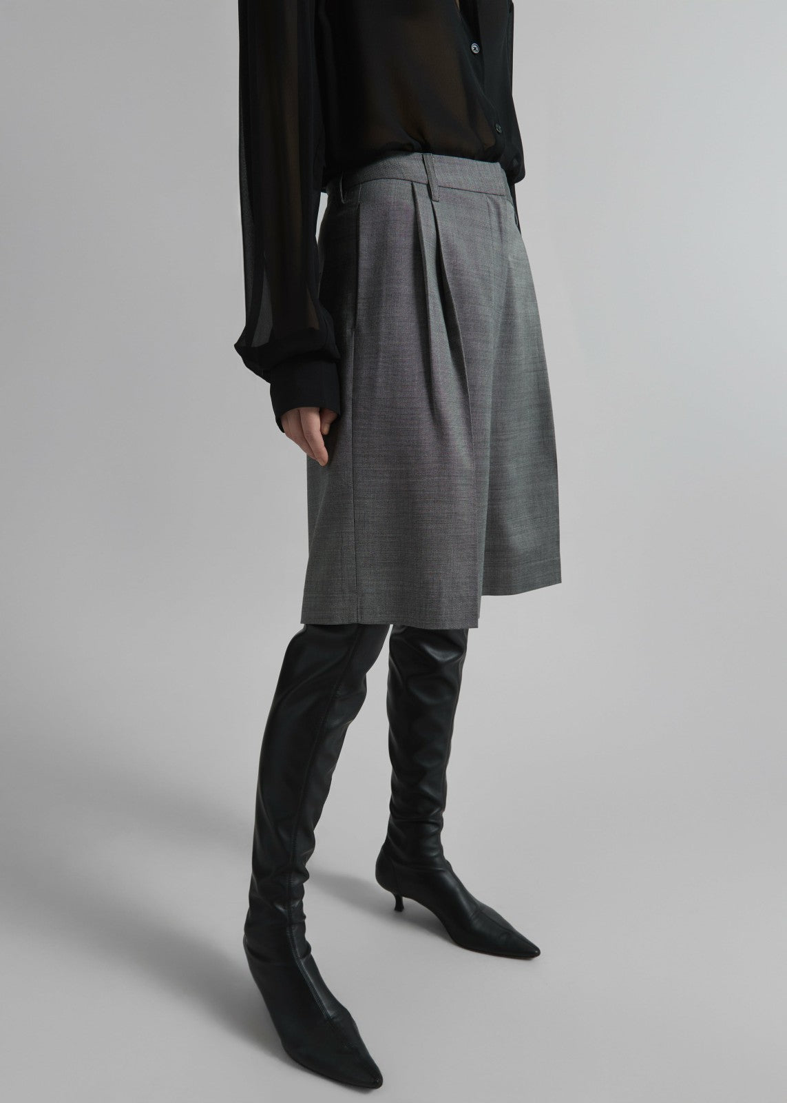 Marfa Pleated Bermuda Shorts Grey Melange - Women
