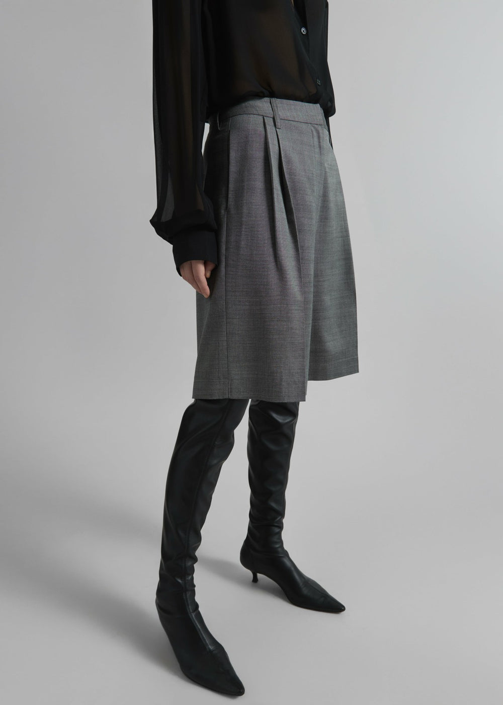 Marfa Pleated Bermuda Shorts Grey Melange - Women