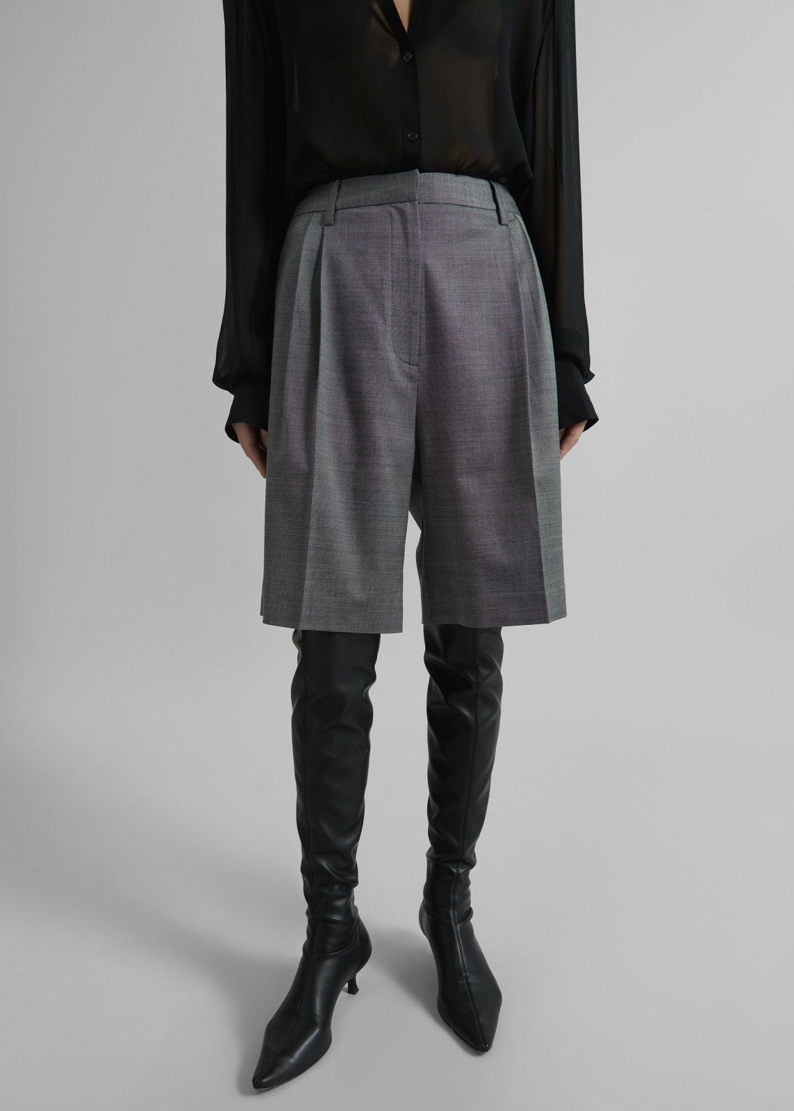 Marfa Pleated Bermuda Shorts Grey Melange - Women