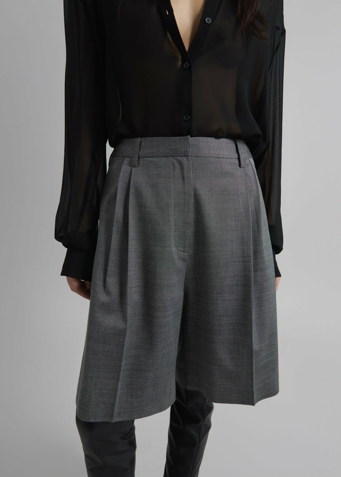 Marfa Pleated Bermuda Shorts Grey Melange - Women