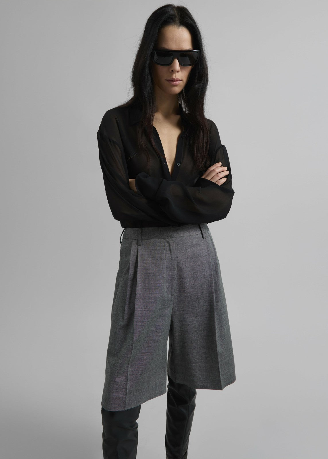 Marfa Pleated Bermuda Shorts Grey Melange - Women