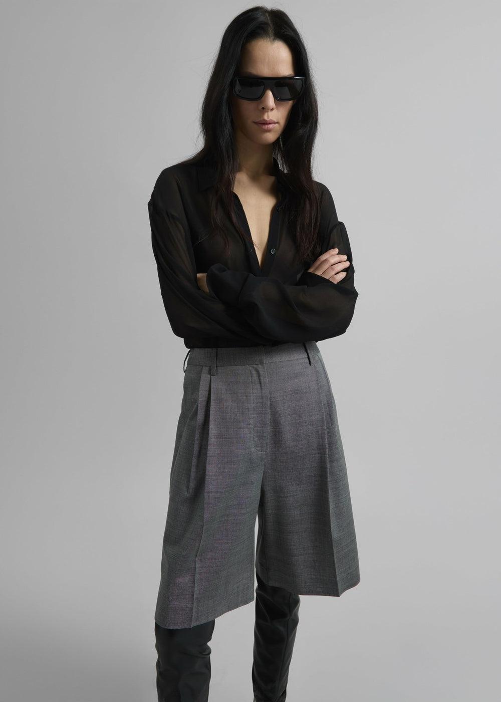 Marfa Pleated Bermuda Shorts Grey Melange - Women