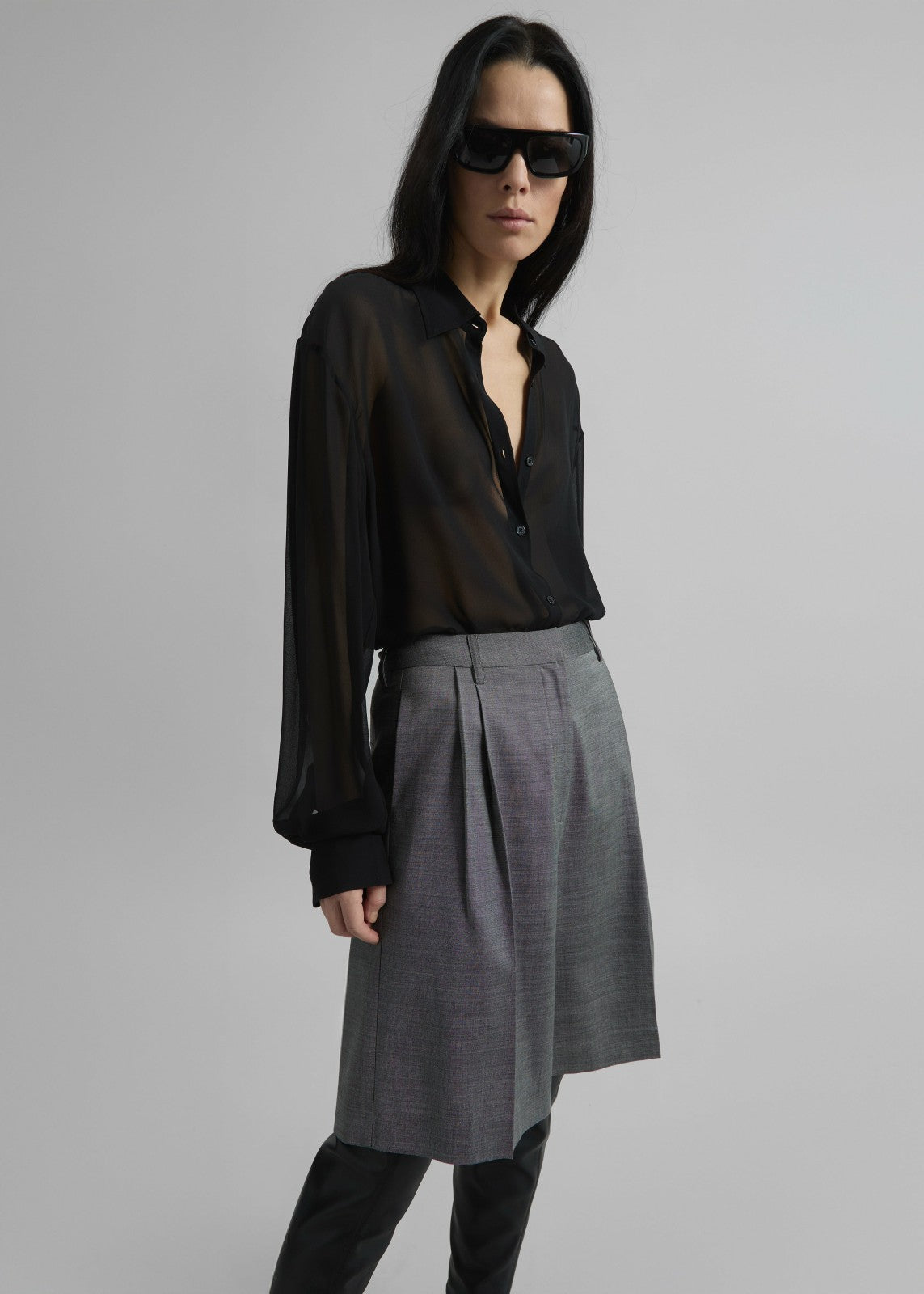 Marfa Pleated Bermuda Shorts Grey Melange - Women