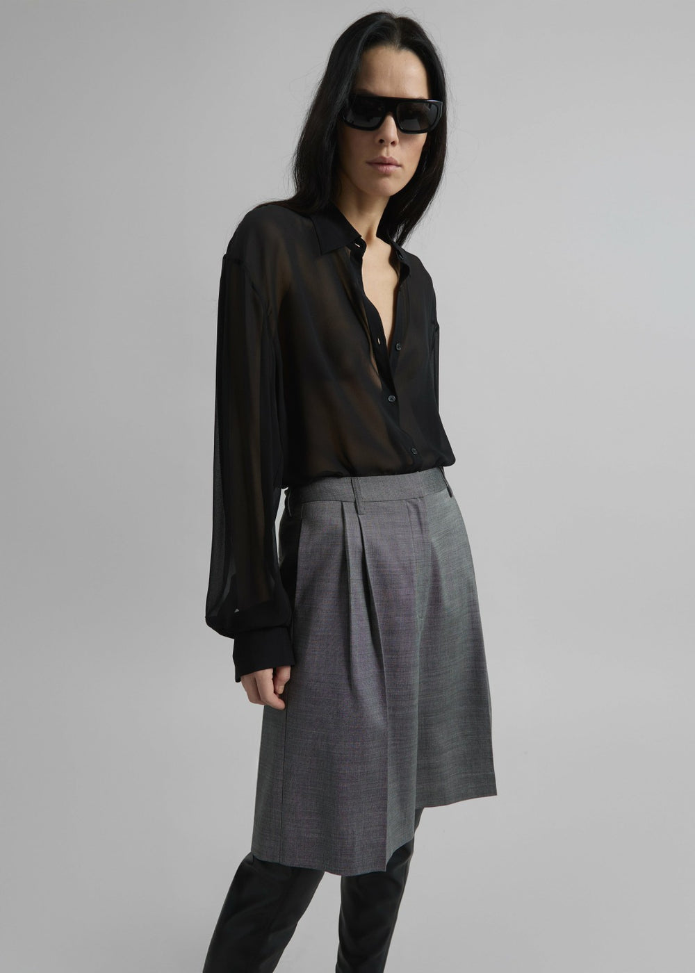 Marfa Pleated Bermuda Shorts Grey Melange - Women