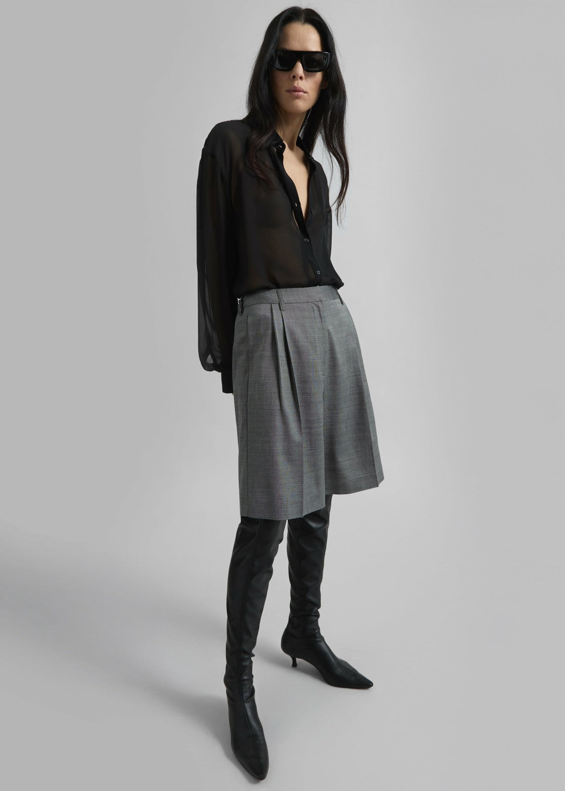 Marfa Pleated Bermuda Shorts Grey Melange - Women